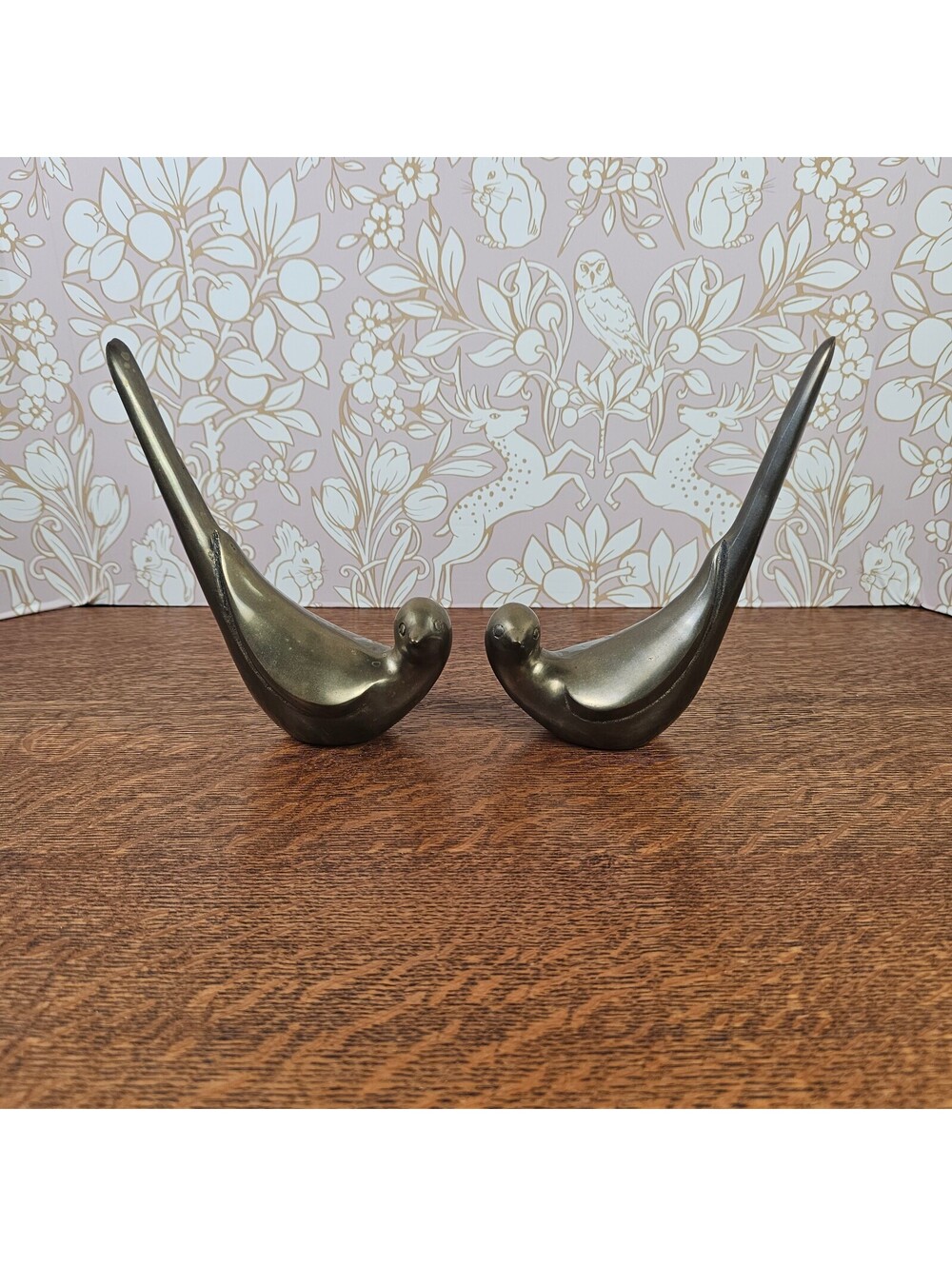 Vintage Pair Brass Bird Figurines Mid Century Modern Korea Weighted